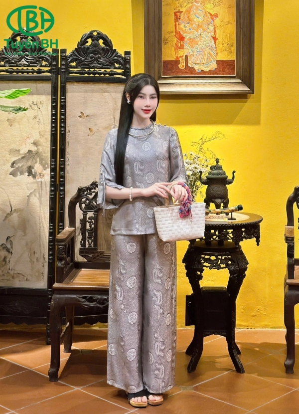 SET TƠ TẰM CỔ TẾT SANG TRỌNG màu nâu