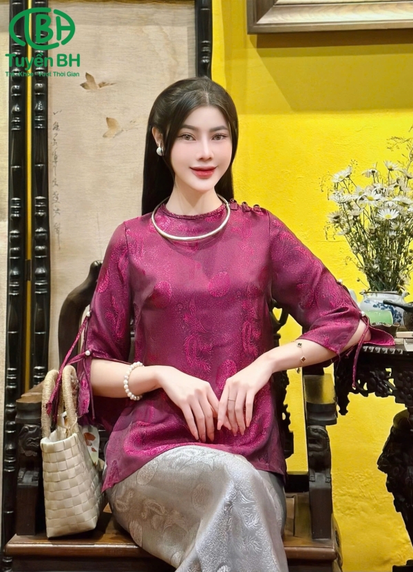 SET TƠ TẰM CỔ TẾT SANG TRỌNG màu xám